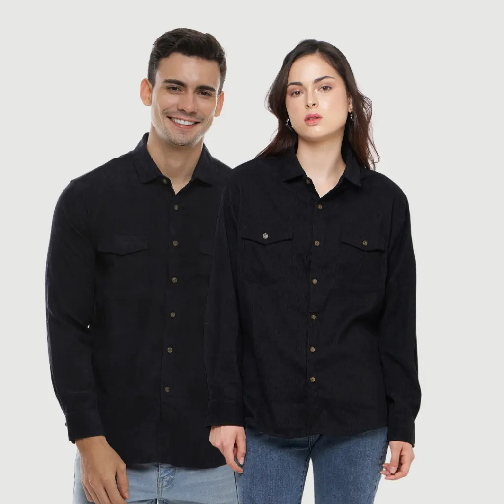 Kemeja Kodorai Lengan Panjang Kantong Dua Hitam Unisex OLR817