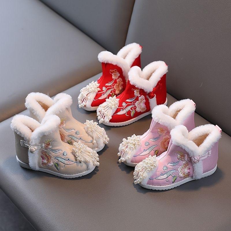 Bốt giày bốt cổ trang công chúa cho bé gái lót nhung ấm áp hàng cao cấp Màu nâu Voi Sandal Jean Dép Sandal