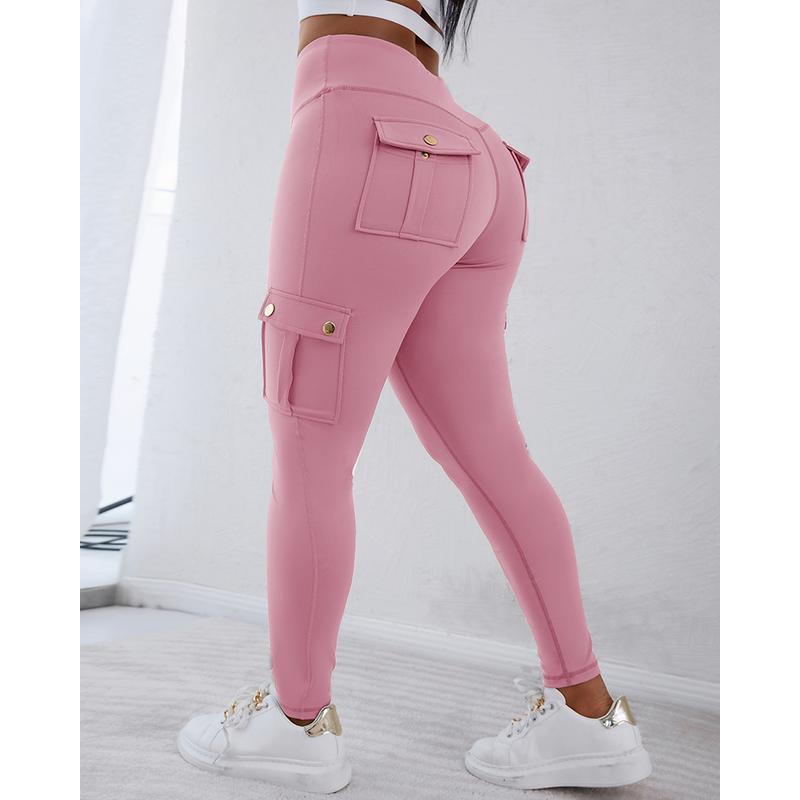 Womens Butt Lifting Leggings with Flap Pockets High Waist Tummy Control Workout Cargo Leggings Yoga Pants 4