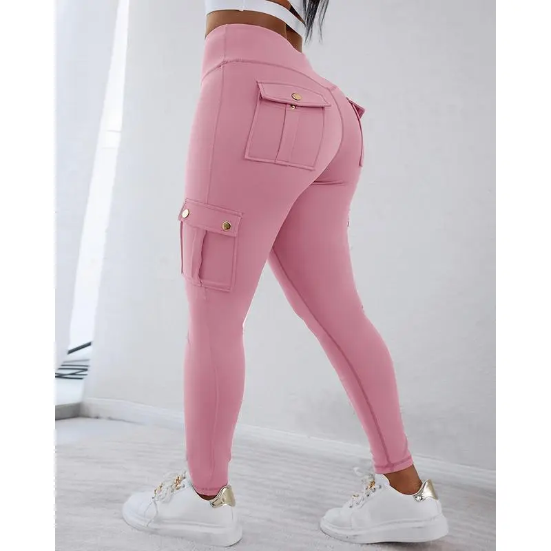 Womens Butt Lifting Leggings with Flap Pockets High Waist Tummy Control Workout Cargo Leggings Yoga Pants 4