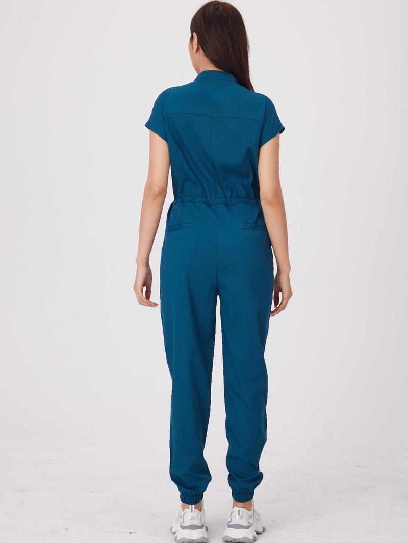 Product Introduction of Women's Letter Patch Jumpsuit, Casual Comfy Pocket Jumpsuit for Work, Ladies Workwear for All Seasons, Cargo Jumpsuit 4