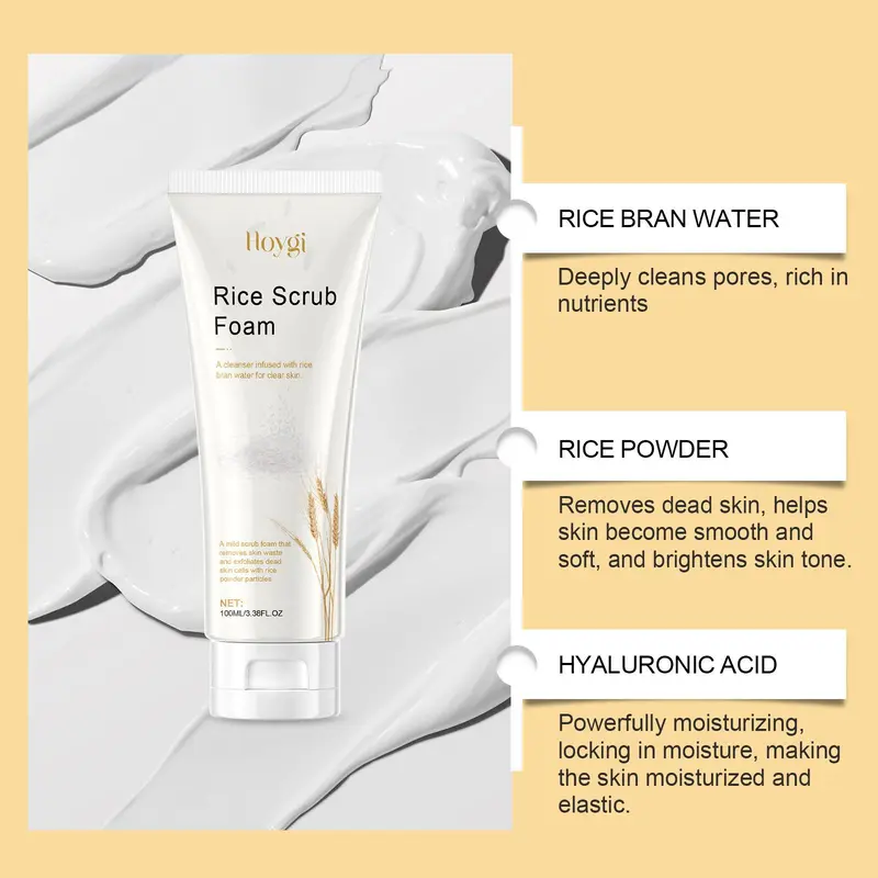 Rice Extract Facial Skincare Kit, 1 Set Rice Scrub Foam & Rice Moisturizing Mask, Facial Skin Care Kit for Women & Men 7