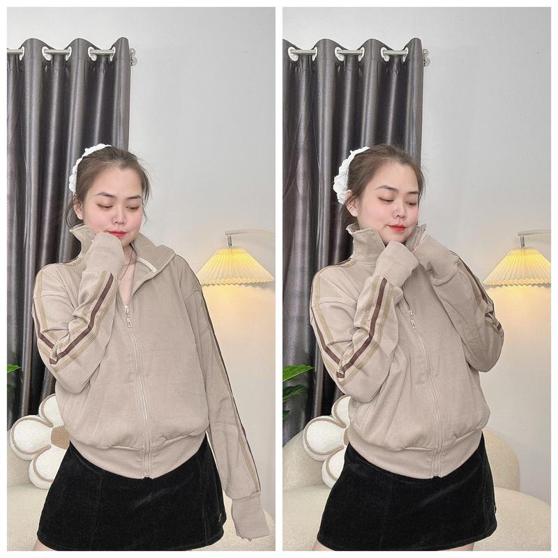 [K NÓN] Áo Khoác Nữ Sọc Tay 6 Túi Khóa Kéo- Nhung Nguyễn Top Jacket Women 4