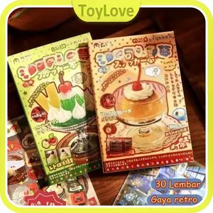 [30 Lembar] Stiker Makanan Mini Retro Jepang - Kartun Lucu, Holografik, Estetika | Dekorasi Jurnal