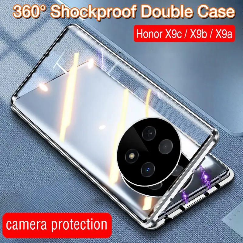 Honor X9c Case For Honor X9c X9b X9a X 9C 9B 9A x9c HonorX9c 5G 2024 2024 Double Sided Glass Flip Phone Case Metal Bumper Full 360° Protection Hard Casing Shockproof Casing Camera Protection Back Cover