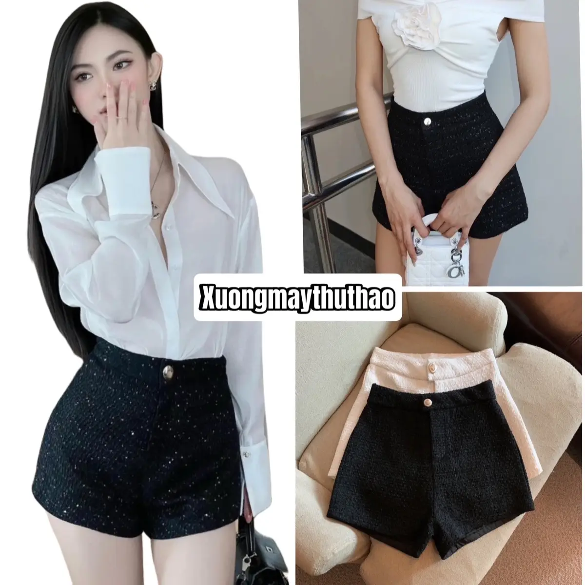 Quần Sooc Dạ Blinh 2 Lớp Phối Nhũ Cạp Cao Tôn Dáng Women