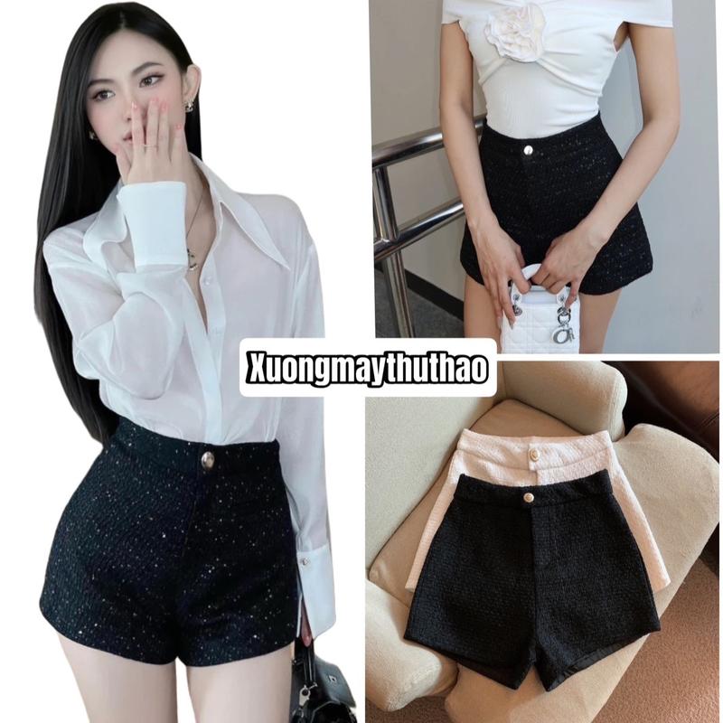 Quần Sooc Dạ Blinh 2 Lớp Phối Nhũ Cạp Cao Tôn Dáng Women