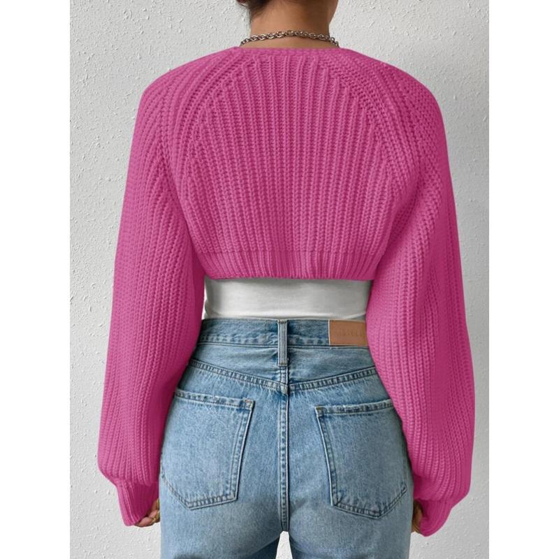 Women's Open Front Cropped Cardigan Long Sleeve Solid Color Ribbed Knit Shrug Sweater Bolero Tops 4