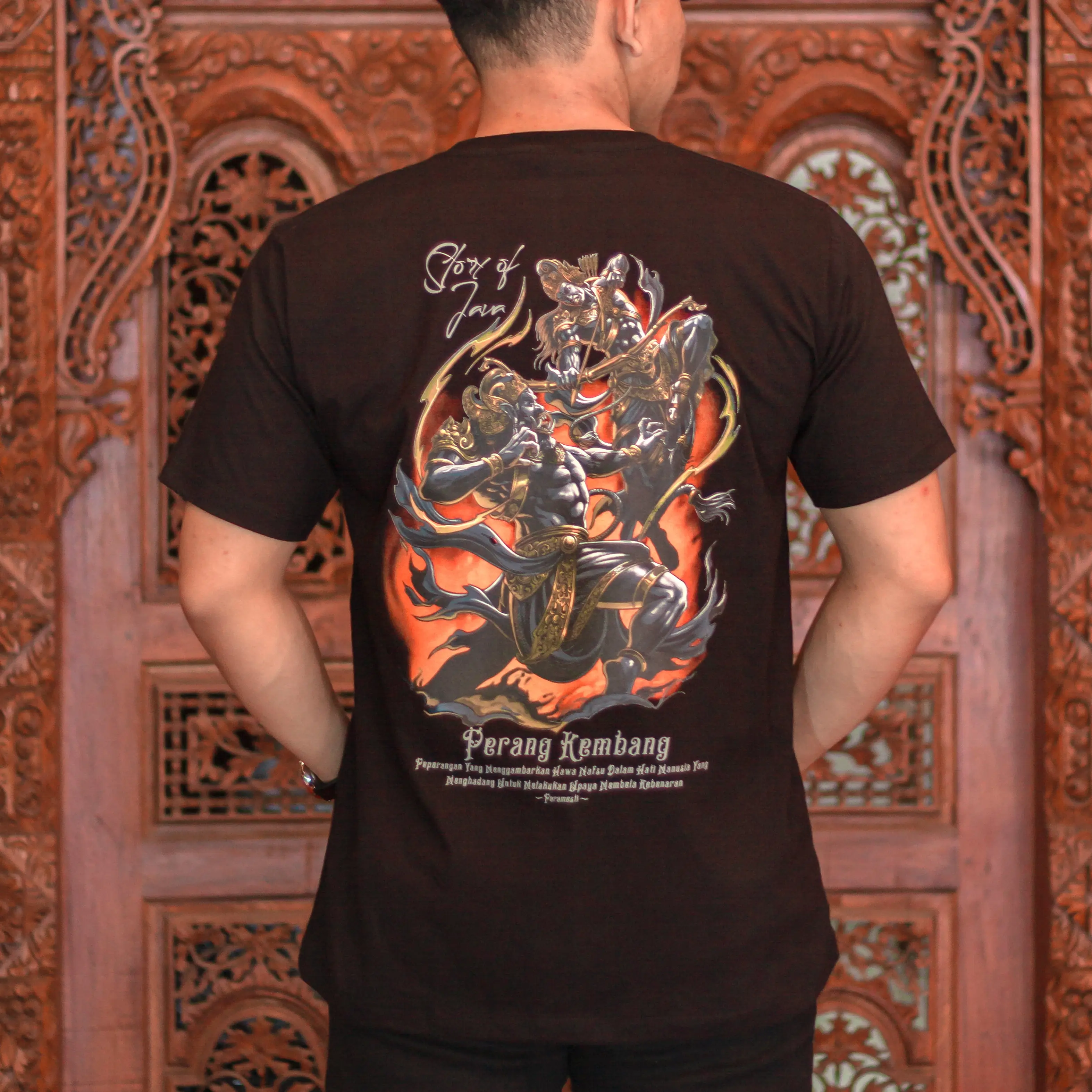 Paramesti Tshirts Kaos Jawa Perang Kembang Budaya Wayang Distro Pria Bigsize Jumbo Oblong Baju