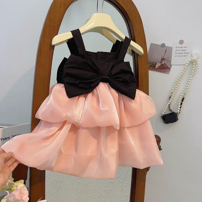 Product Introduction of Váy công chúa bé gái [TE09] Vibakids 2 dây 2 tầng bồng bềnh nơ đen to 15