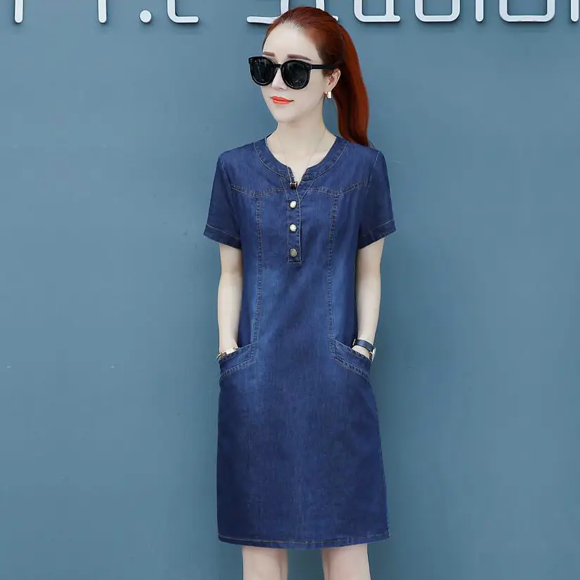 ĐẦM JEAN Nữ CỔ V FORM SUÔNG CỔ TRỤ TÚI XÉO - J.01