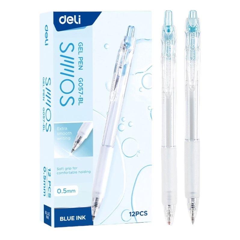 Hộp 12 cây bút bi nước gel Deli 0.5mm G057 - chính hãng- thay được ruột béo M&G, Deli