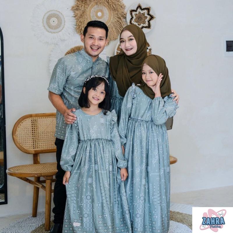 Product Introduction of set couple family motif malika koko dewasa gamis dewasa koko anak gamis anak Keluarga Muslim Mewah Ibu Wanita Pasangan Biru Hijau Panjang 3