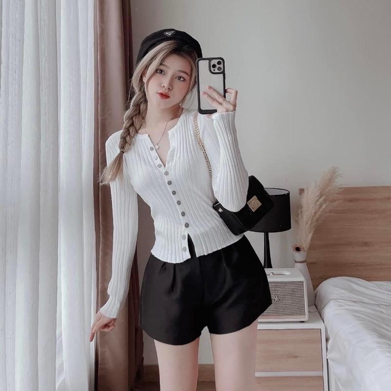 Áo len gân đũa tay dài nữ cài cúc dáng ôm co giãn dày dặn mềm mịn, Cardigan len dệt kim kiểu maxi sang chảnh trẻ trung