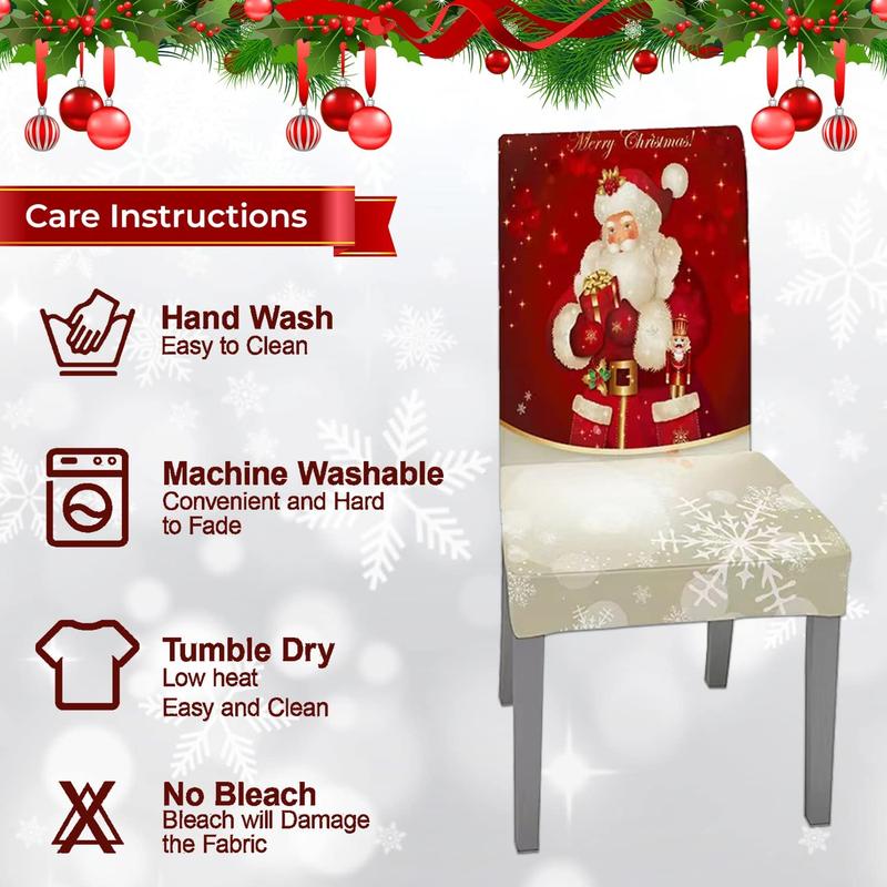 Product Introduction of Trimming Shop Christmas Chair Covers & Christmas Tablecloth Set Premium Polyester Table Cover Table Protector Stretch Removable Washable Short Dining Chair Slipcovers for Christmas Party Decoration 9