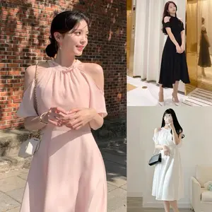 [ADA SIZE JUMBO] D1644 PROSPERO KOREAN STYLE VINTAGE MIDI DRESS SIMPLE POLOS PESTA KONDANGAN HALTER NECK