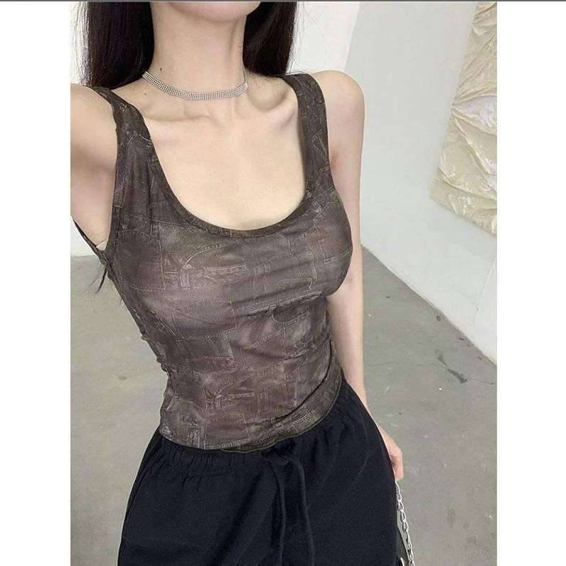 Product Introduction of Áo Hở Eo Vừa Vặn Mùa Hè, Dành Cho Nữ, Không Tay, Cổ Chữ U, Lưng Hở, In Họa Tiết Cổ Điển Áo Ba Lỗ 39