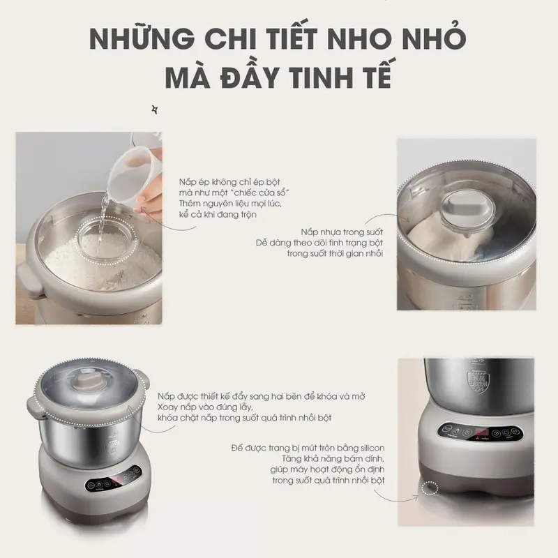 Máy Trộn Bột 7L Inox 304, Ủ Bột, Nhào Bột, Nhồi Bột Nhanh, Công Suất Lớn Chống Dính - EP3504GY 5