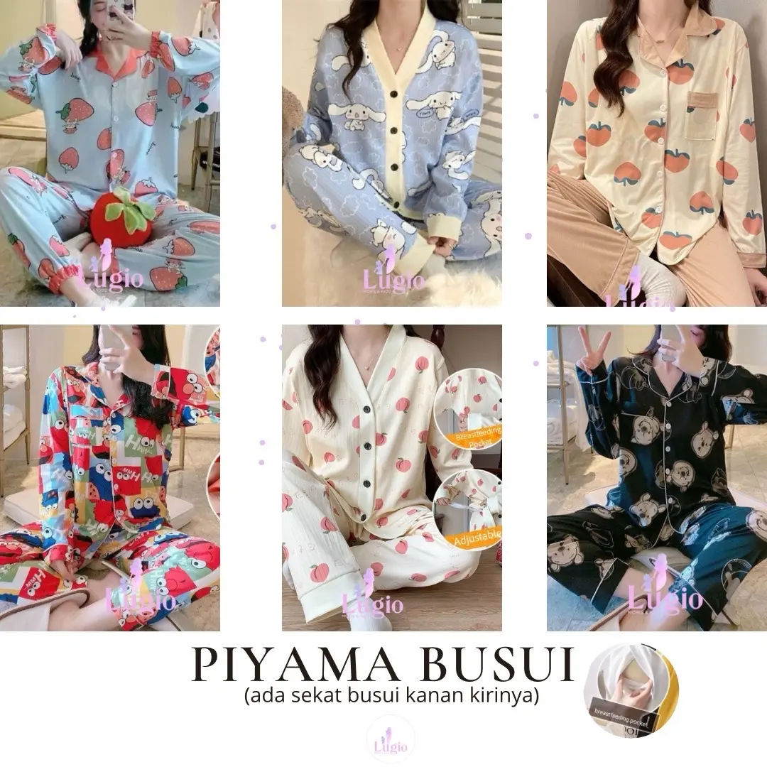 [ LG201 - Lugio ] Piyama Ibu Menyusui | Baju Tidur Busui | Piyama Busui Lucu