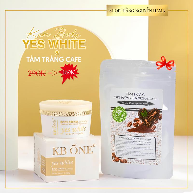 Kem Body Yes White Dưỡng Trắng Ngày & Đêm ( Kèm Tắm Trắng Cafe 100g )
