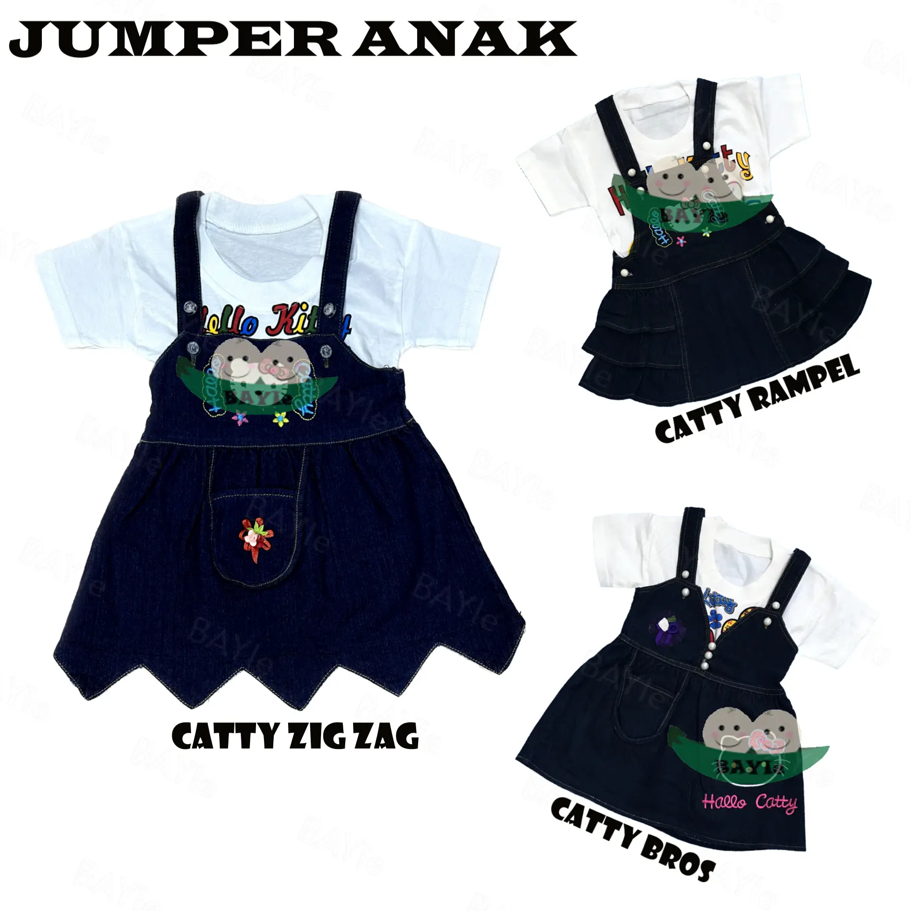 Setelan Baju Anak/Bayi Perempuan Cewek Jumper/Romper/Hansop Rok Jeans NEW AGE 3-24 BULAN