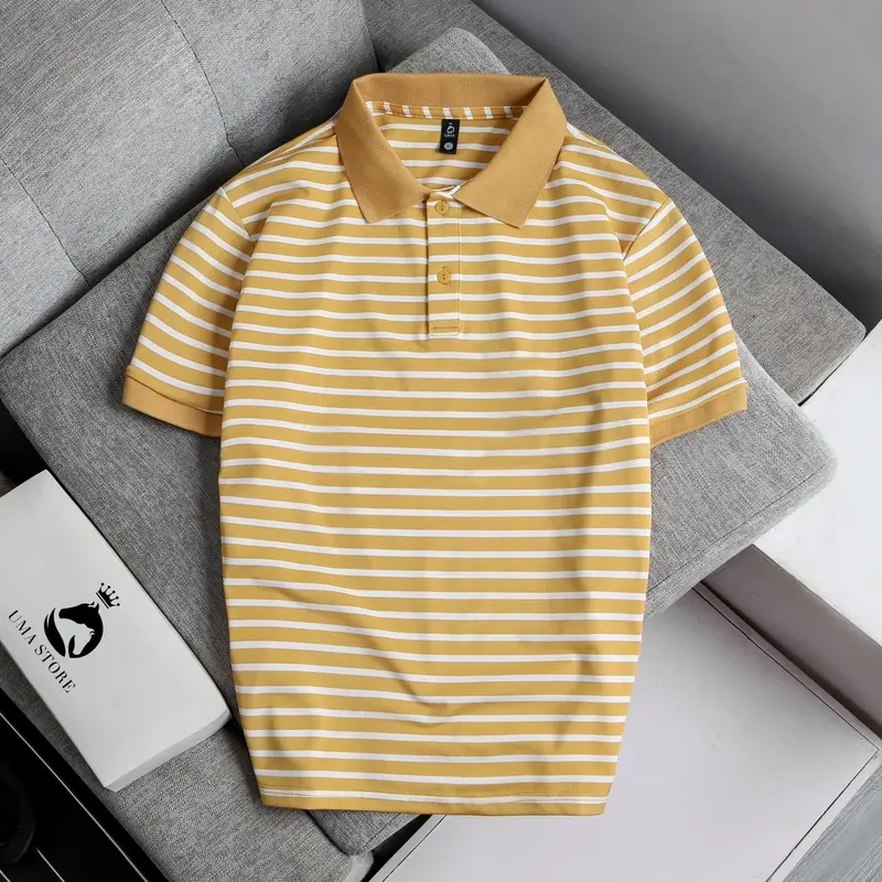 Polo sọc kẻ ngang vải Pique cổ bẻ UMA STORE Form Regular Menswear Ngắn Tay Đen Trắng (POLOUMAOR 3 ) Có Cổ Áo Tay Ngắn 5