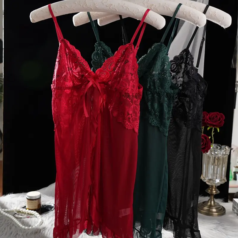 knee length dresses for ladies Ladies Hot Transparent Nighty Babydoll Long Nightwear Women Sexy Night   shapewear.pk