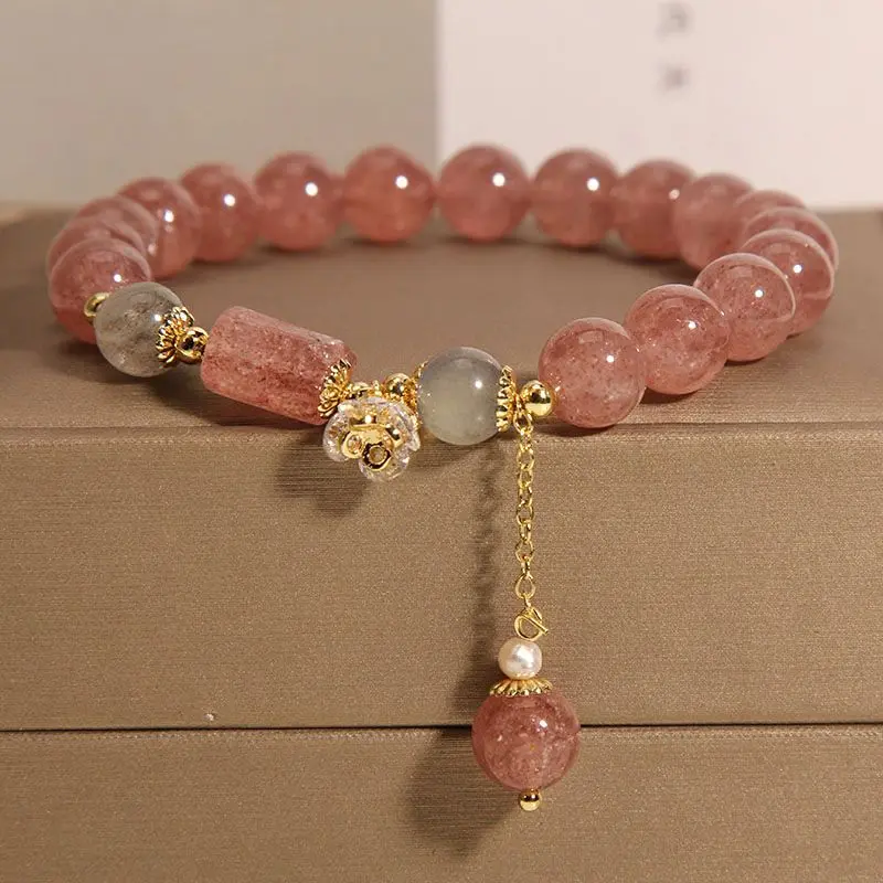 New luxury niche strawberry pearl flower bracelet new Chinese Joker girlfriend temperament lotus root pendant bracelet jewelry