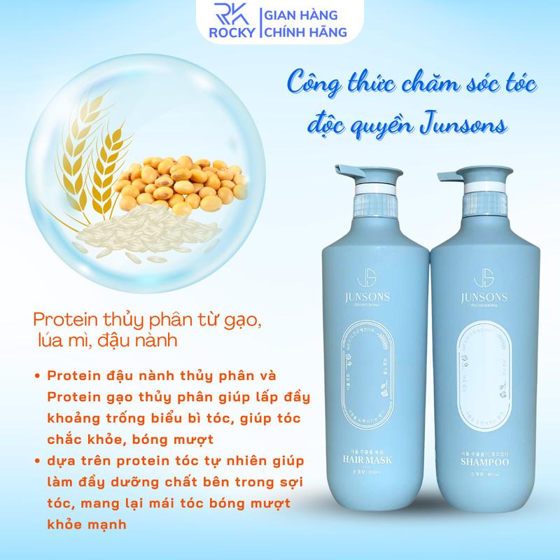 Dầu Gội Dầu Xả Thuần Chay JUNSONS HÀN QUỐC 800ml Protein thủy phân từ lúa mỳ gạo đậu nành và dầu Argan phục hồi tóc khô xơ hư tổn