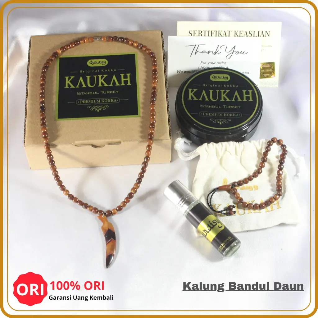 Premium Kokka Kalung Kaukah Daun Coklat Elegan Asli Kayu Koka Free Parfum Dan Gelang Kokah