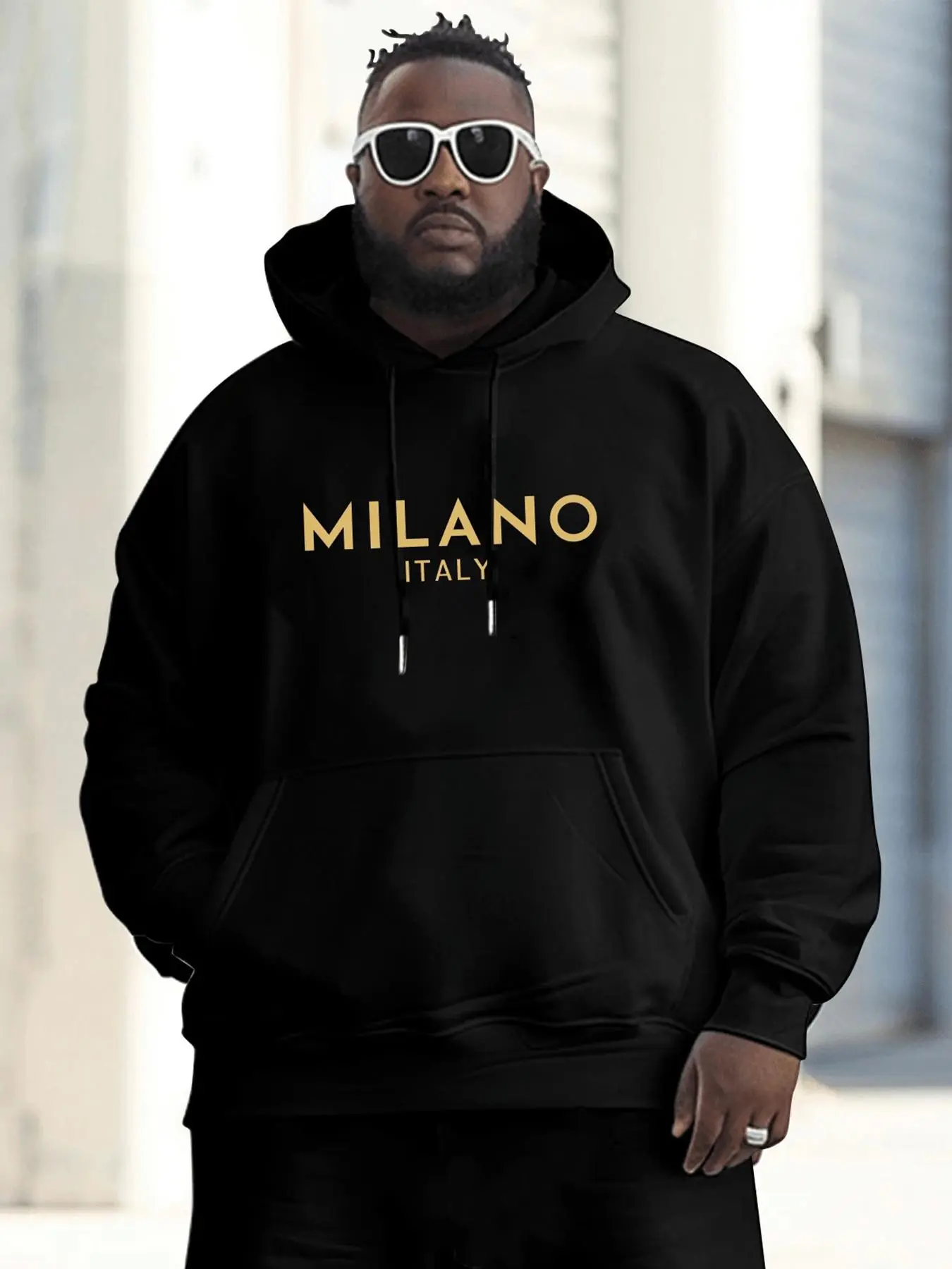 【Plus Size】 Letter Print Hoodie, Casual Regular Fit Hooded Sweatshirt for Fall & Winter, Men's Clothes for Daily Wear