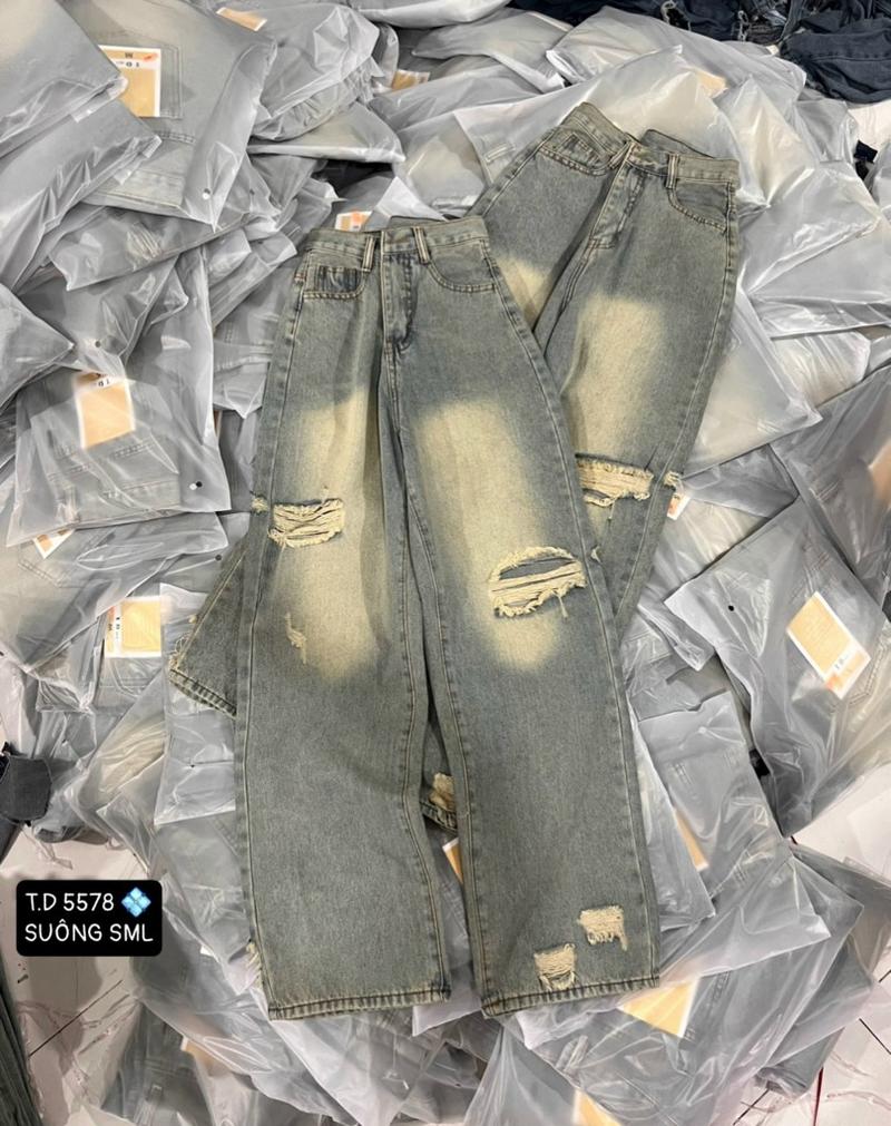 Product Introduction of Quần bò jean nữ ống suông màu xanh dơ rách kiểu - 5578 - Women, Pants 3