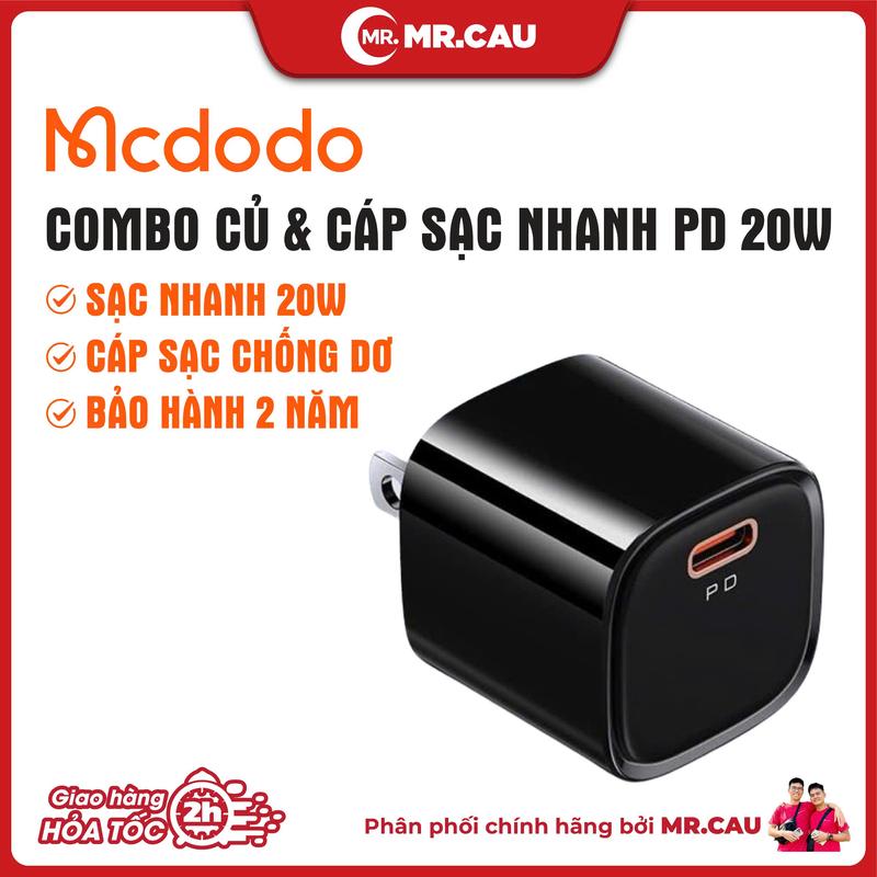 GIÁ DÙNG THỬ Sạc nhanh 20W Mcdodo kèm Cáp sạc C To Lightning Dây sạc silicon đầu kim loại Chống Dơ Bảo hành 2 năm 1 đổi 1 Kem Sạc Điện Thoại Phone