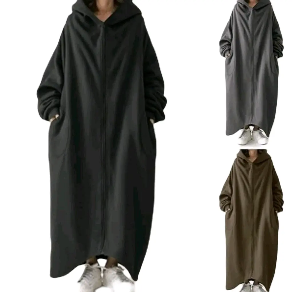 JAKET WANITA LOONG DRESS ZIPPER HOODIE BIG SIZE XXXL Fleece Panjang