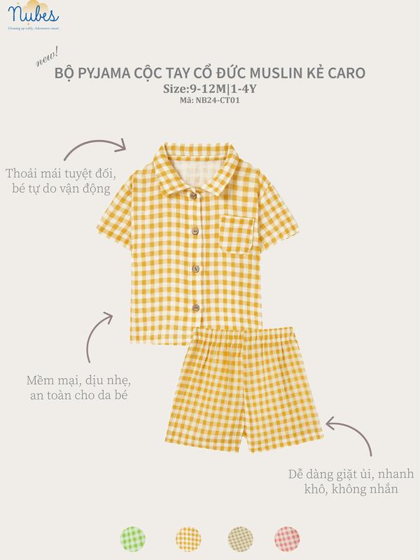 Bộ Pyjama Cộc Tay Bé Trai & Bé Gái Kẻ Caro Cổ Đức – Đồ Ngủ Hè Mát Mẻ [NUBES-CT01] 7