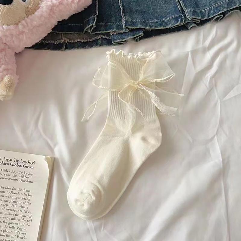 Product Introduction of Tất Lolita, 1 Đôi, Có Nơ, Ống Giữa, Phong Cách Preppy, Tất Công Chúa, Thời Trang Đường Phố JK vớ  da 20