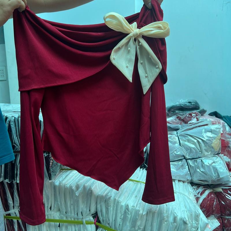 Ngọc Bích Bigsize Áo thun tăm trễ vai tay dài đính nơ ngọc ms 109 nữ women Voi Top 5