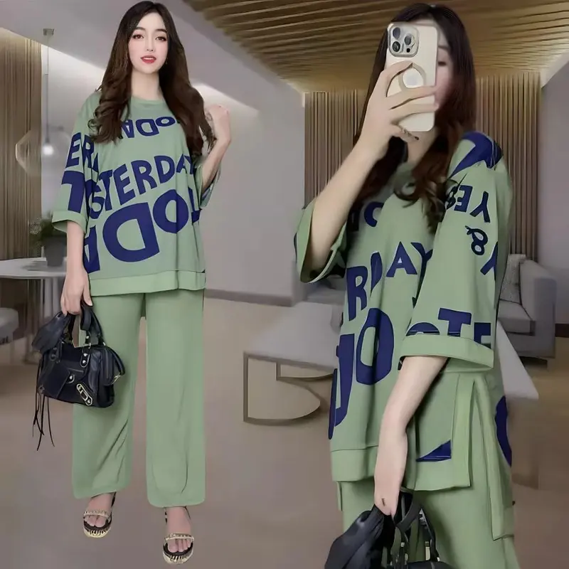 INKASHOP80- YESTER LD 120 SETELAN WANITA CELANA DAN ATASAN OVAL OVERSIZE WANITA BAJU KANTONG KARET KAOS DEWASA Simple 2