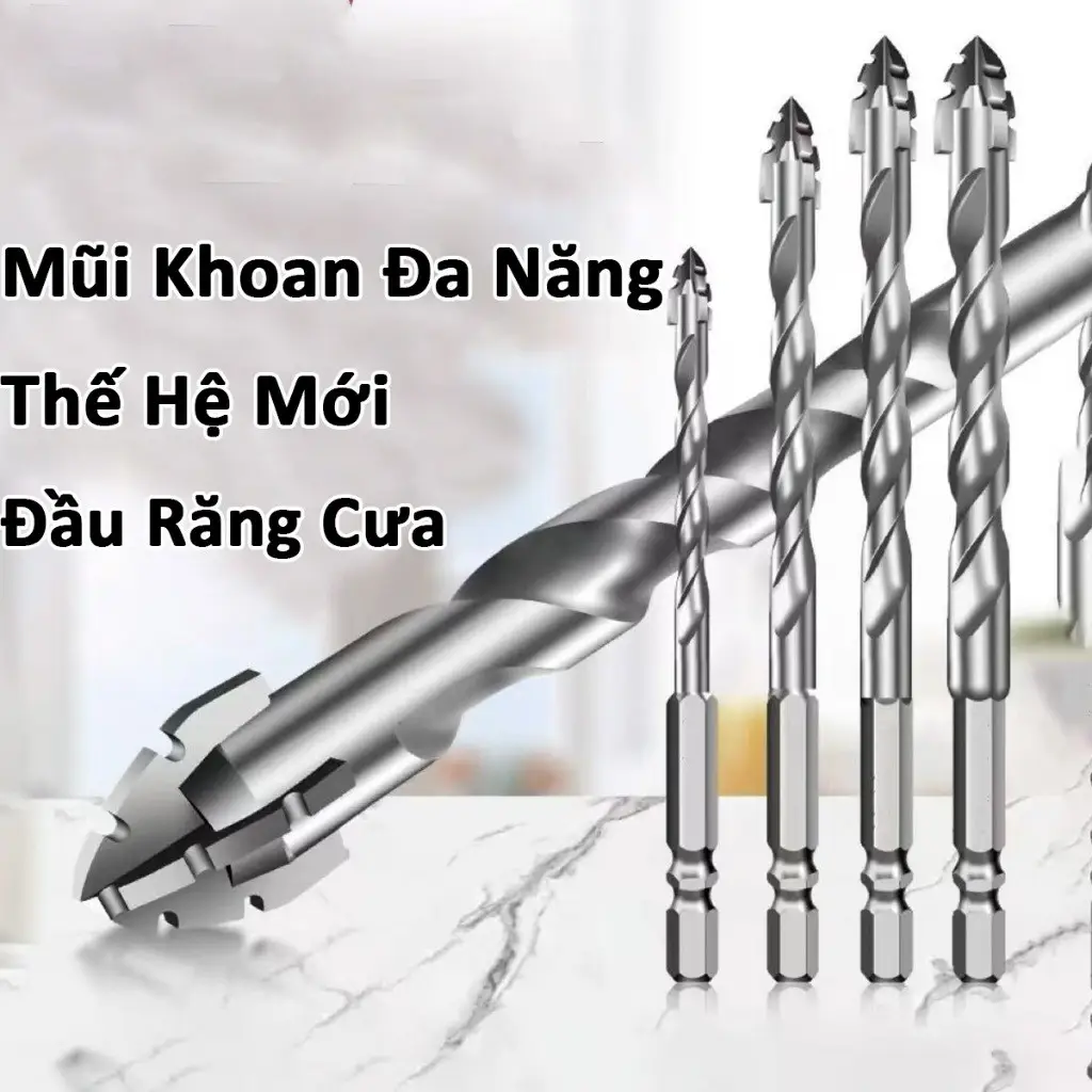 TNT HOUSE Bộ 4 Mũi Khoan Đa Năng Răng Cưa Thế Hệ Mới Độ Cứng Cao Chuyên Khoan Gạch Men Đá Bê Tông Phi 6 8 10 12mm Hợp Kim Thép Chất Lượng Cao