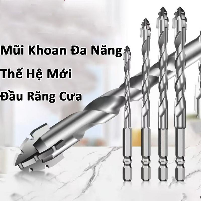 TNT HOUSE Bộ 4 Mũi Khoan Đa Năng Răng Cưa Thế Hệ Mới Độ Cứng Cao Chuyên Khoan Gạch Men Đá Bê Tông Phi 6 8 10 12mm Hợp Kim Thép Chất Lượng Cao