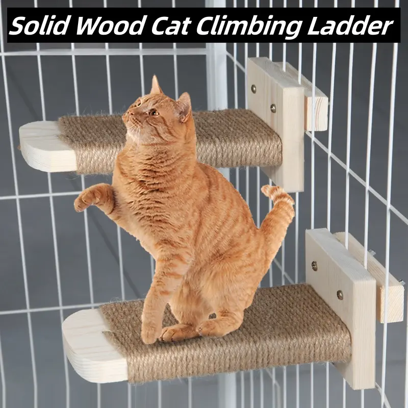 DIY Cat Climbing Ladder Cat Wall Hanging Post Cat Wall Climbing Frame Solid Wood Wall-Mounted Jumping Platform Cat Cage Furniture