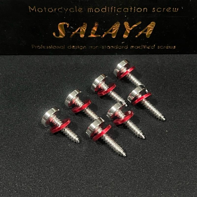 Combo 7 ốc salaya mẫu Thái V2 kèm long đền đỏ lắp ốp pô E ( lọc gió ) các dòng xe tay ga - inox 304