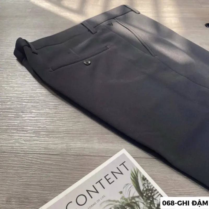 Quần Âu Nam Dáng Trẻ Vải Cotton Co Giãn Chống Nhăn 2 Màu , Đen, Ghi Menswear 5