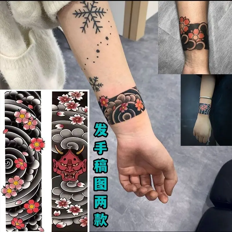 Miếng Dán Hình Xăm, Thiết Kế Prajna HAILANG Và Hoa Anh Đào, Cánh Tay In Hình, Thích Hợp Cho Nam Và Nữ, Có Phím Phanh Đeo Tay, Vòng Tay Ukiyo-E Truyền Thống Cũ, Không Thấm Nước Và Bền 1