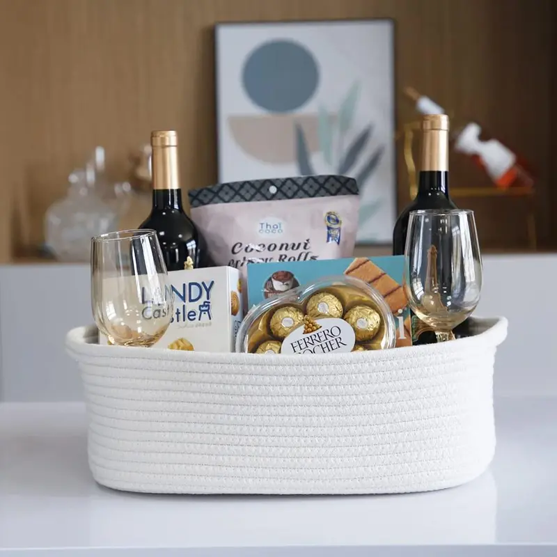 Woven Storage Basket, 1 Count Round Storage Basket with Handle, Durable Cosmetic Basket, Snack Basket, Home Organizer for Bathroom, Bedroom, Living Room, Balcony 5