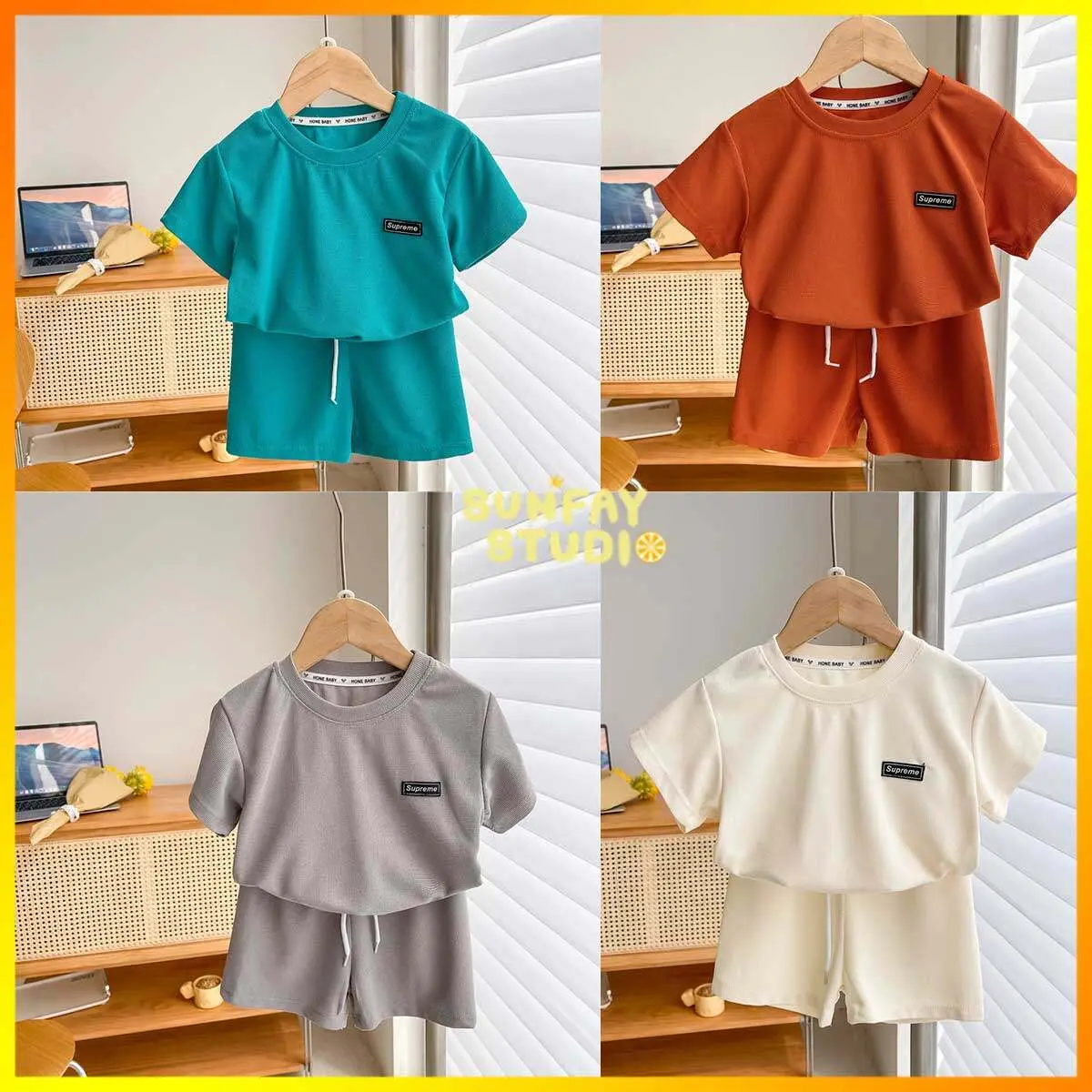 Set fesyen kasual untuk kanak-kanak, pakaian kanak-kanak, kemeja-t lengan pendek + seluar pendek lengan pendek ringkas, sedia untuk dihantar, 2 helai