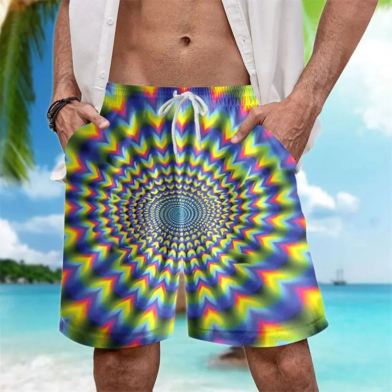 Funny Optical Illusion Graphic Beach Shorts Summer Casual Vacation Surfing 3D Printed Board Shorts Loose Breathable Swim Trunks