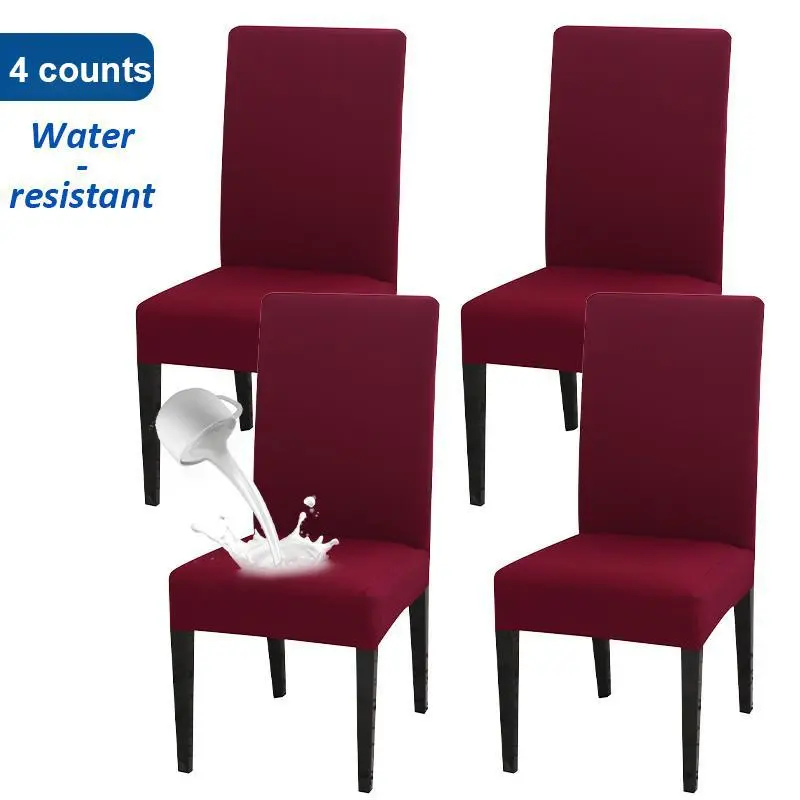 Solid Color Chair Cover, 4 Counts Waterproof Elastic Seat Cover, Chair Cover For Home Kitchen & Dining Room, Valentine's Day Gift, Best Friend Gifts, Home Decor