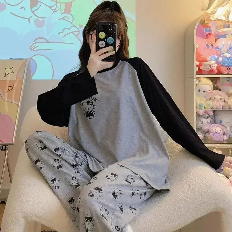 Bộ Đồ Ngủ Mùa Thu Đông, Sanrio Hello Kitty, Quần Nữ, Dài Tay, Bộ Đồ Hoạt Hình, Váy Ngủ, Quần Áo Mặc Nhà, Đồ Ngủ Hoạt Hình Thời Trang