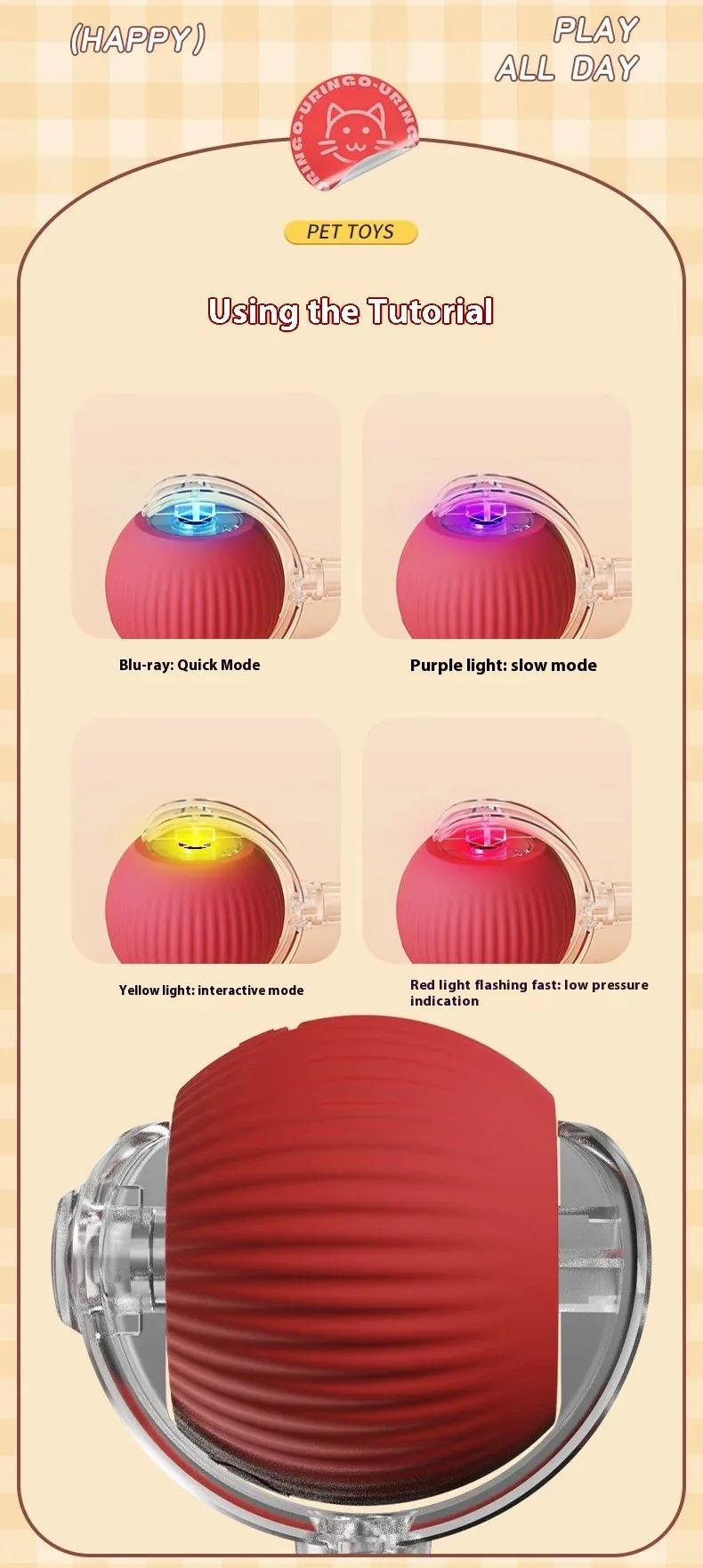 Product Introduction of New Cat Interactive Ball Toy Automatic Rolling Ball Faux Tail Rechargeable Smart Pet Electric Toy Dog Cat Training Imitate Mouse 34